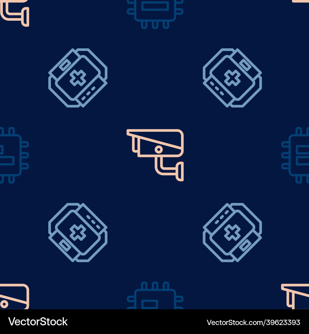 Set line processor cpu first aid kit and security Set line processor cpu first aid kit and security vector image