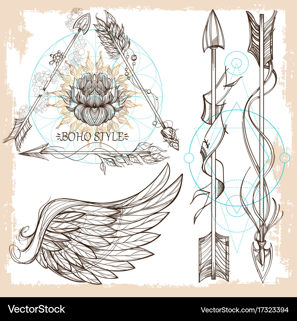 Arrows and wings a set of elements in the style vector image