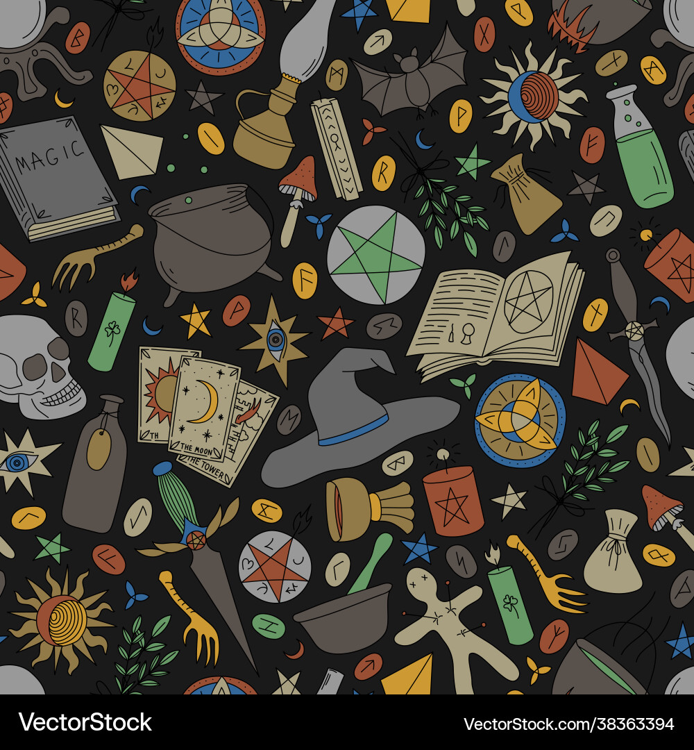 Black seamless background with colorful objects Black seamless background with colorful objects vector image