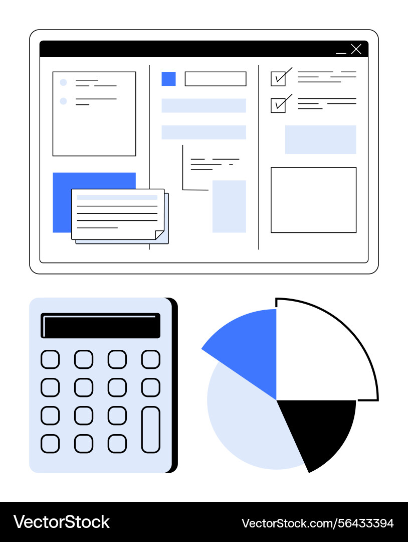 Digital dashboard with calculator and pie chart Digital dashboard with calculator and pie chart vector image