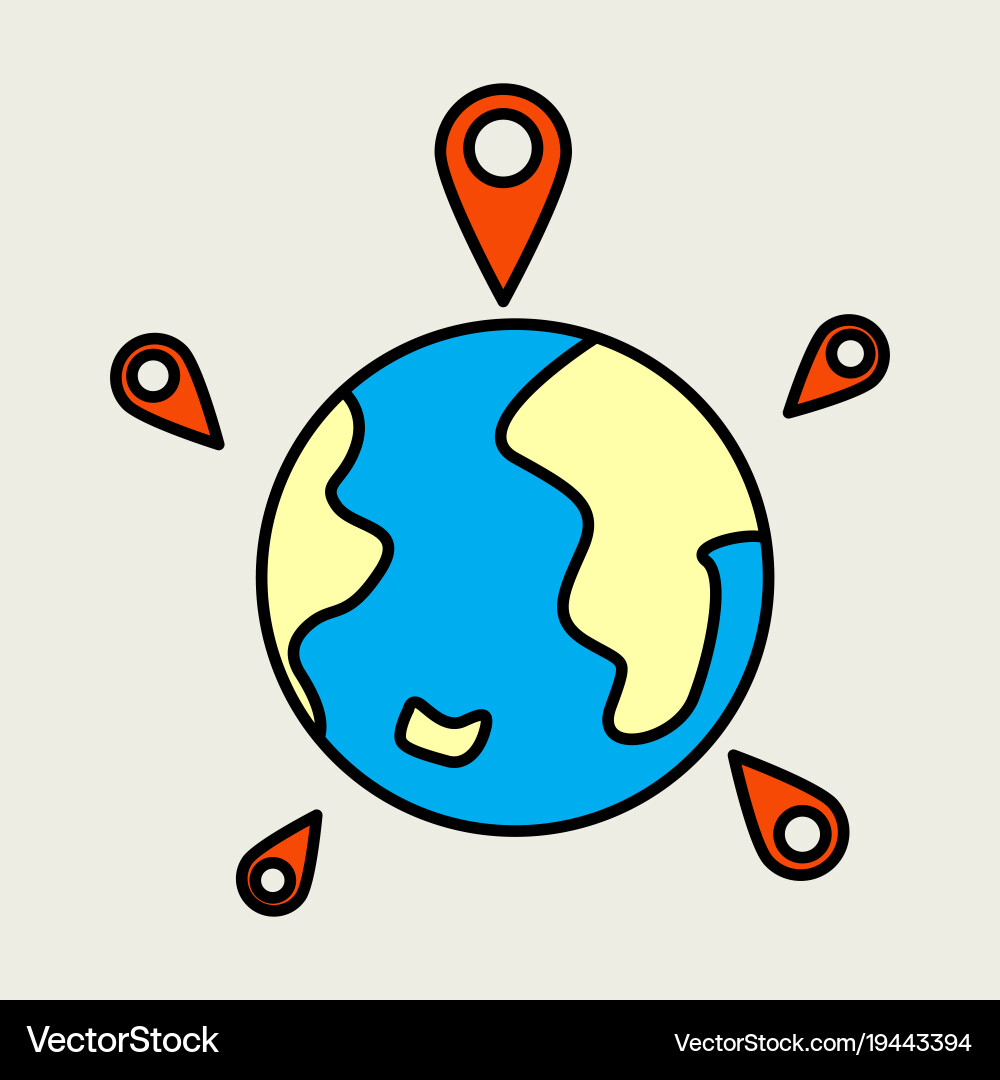 Globe earth with color pointer marks vector image