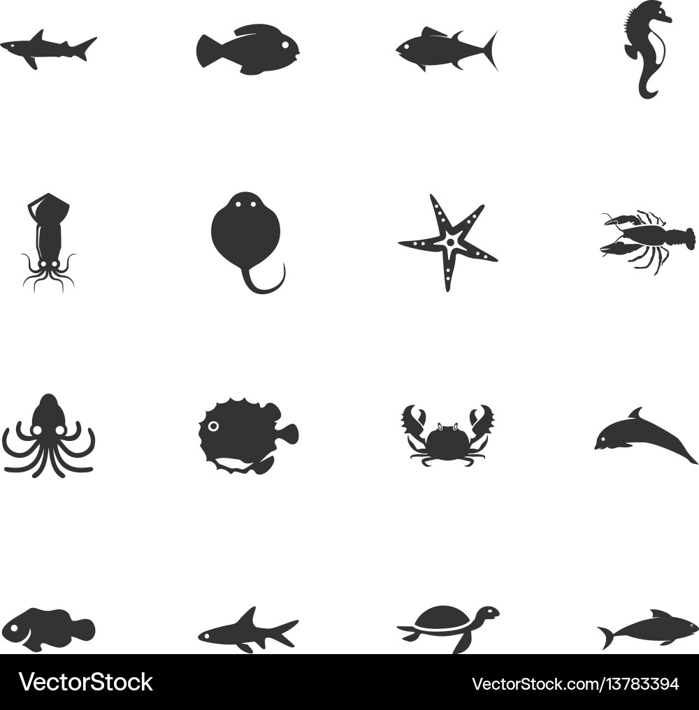 Marine Animal Icon Set - Aquatic Life Vector Image