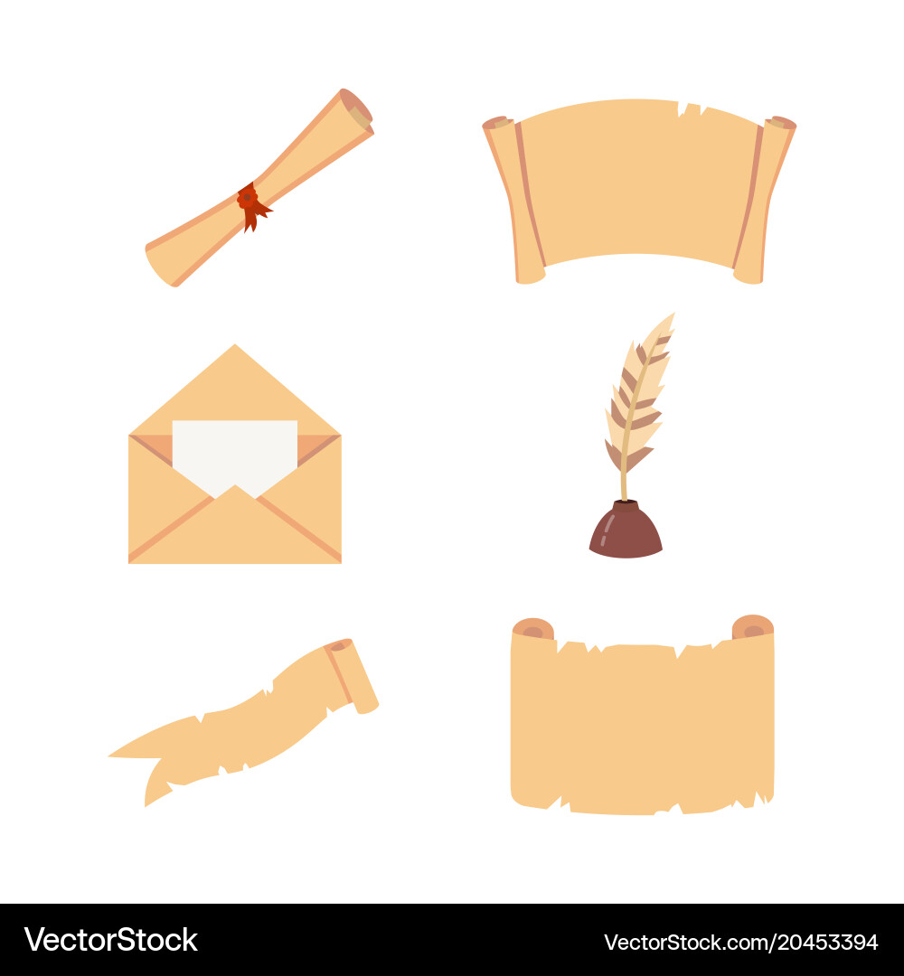 Old paper scroll set retro document script Vektorbild