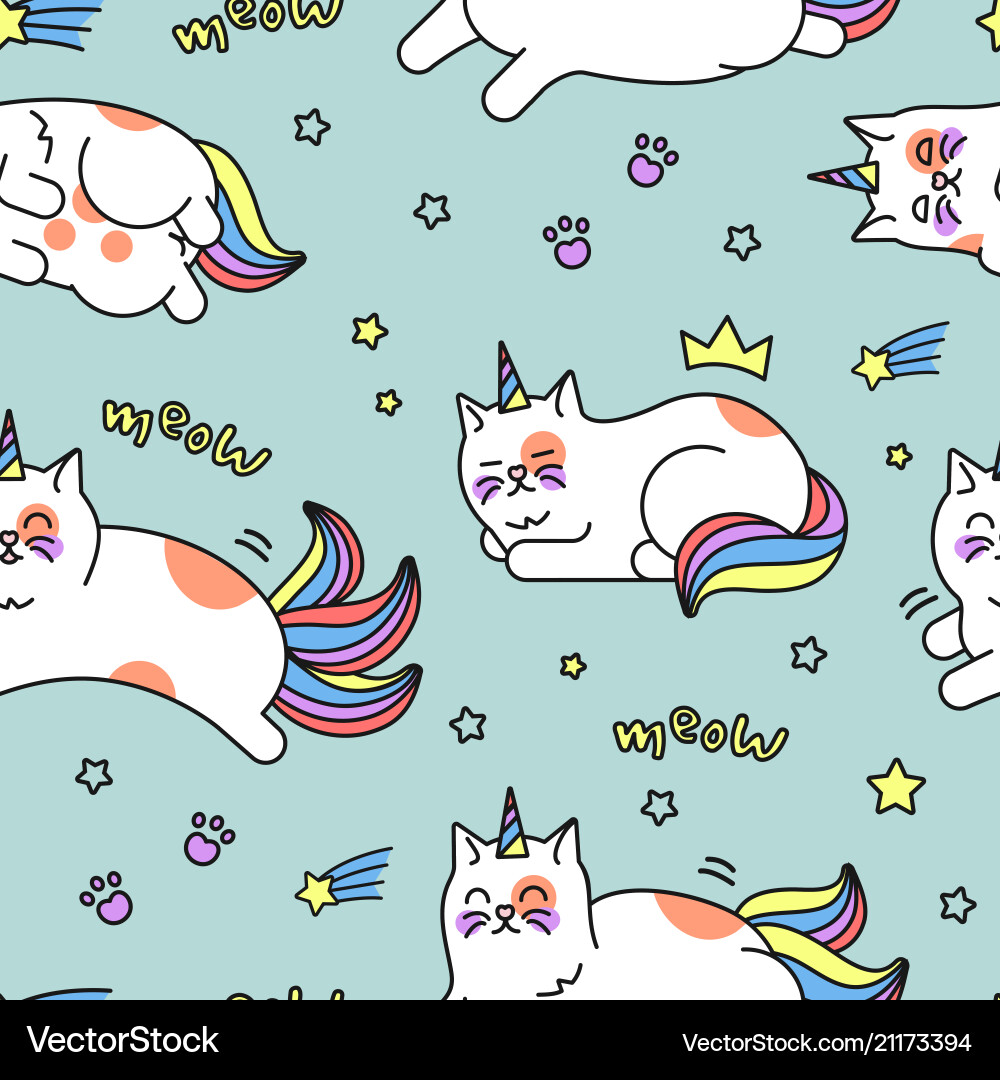 Rainbow Unicorn Cat Pattern vector image