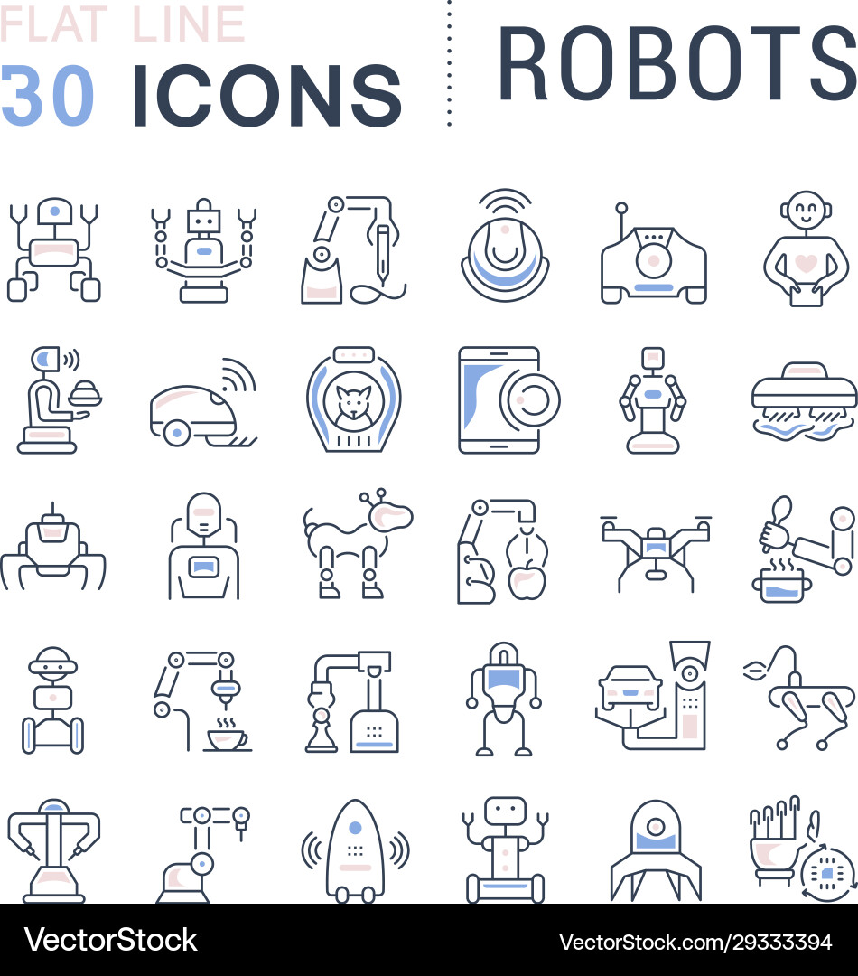 Set line icons robots vector image