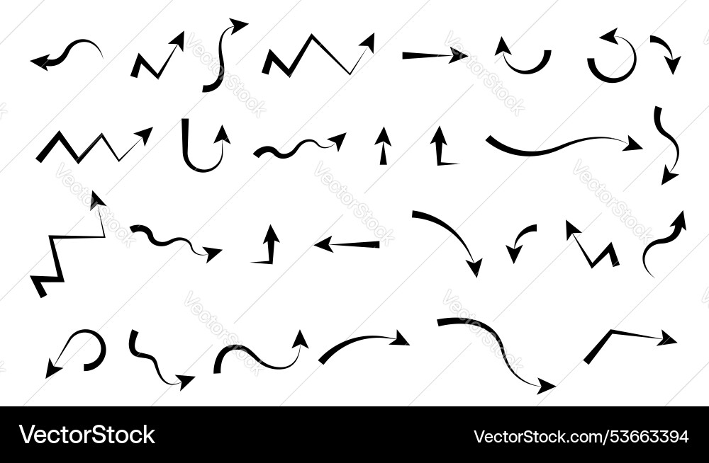 Set of different shapes arrows pointing Vector Image