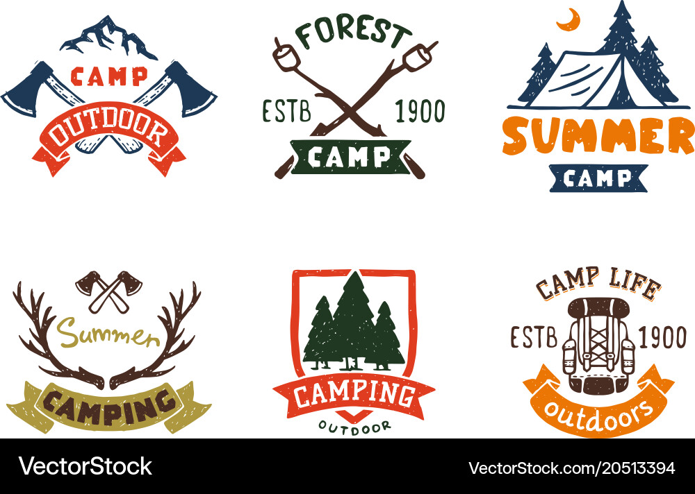 Set of vintage woods camp badges and travel logo Vector Image