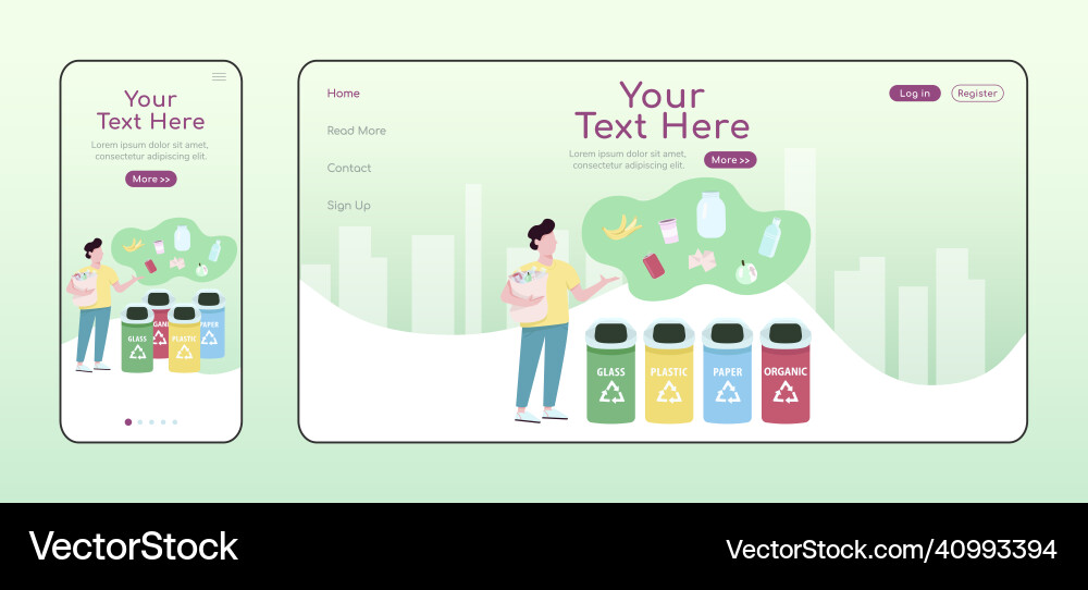 Trash sorting adaptive landing page flat color Trash sorting adaptive landing page flat color vector image