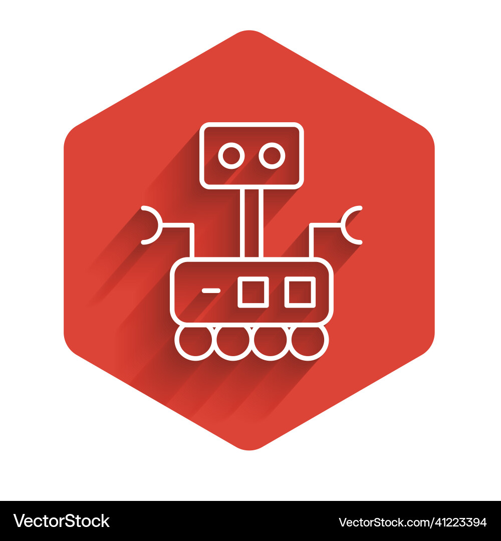 White line robot icon isolated with long shadow Vector Image
