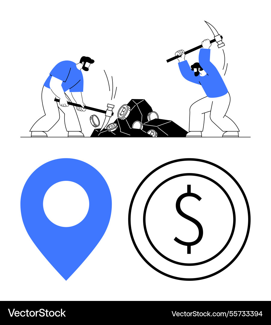 Workers mining resources with tools beside Workers mining resources with tools beside vector image