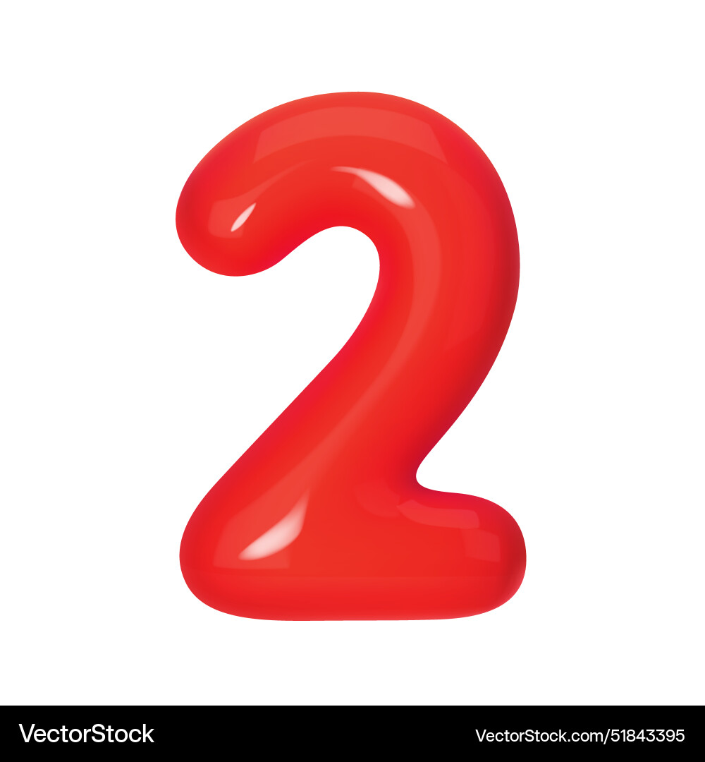 3d red number 2 isolated on white background Vector Image