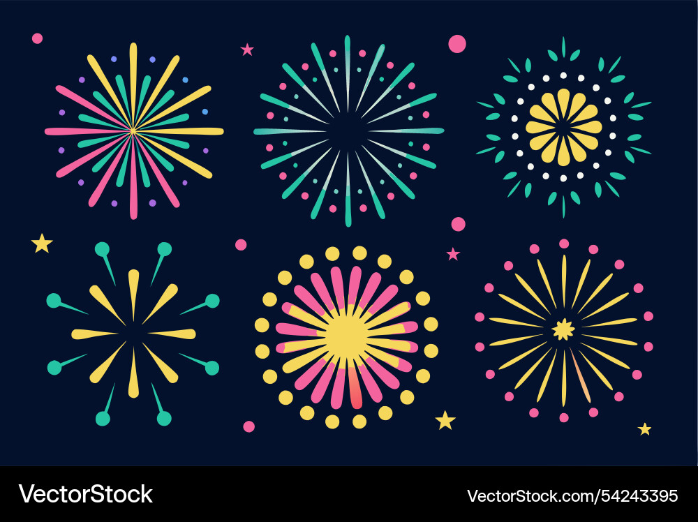 Abstract burst pattern fireworks set flat vector image