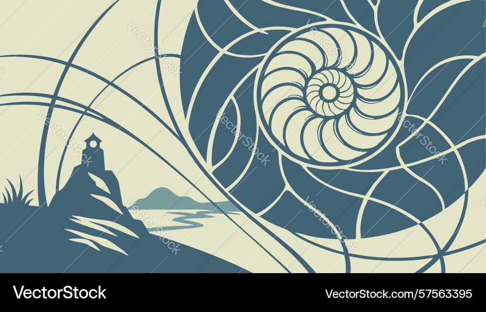 Abstract nautilus shell with geometric lines vector image