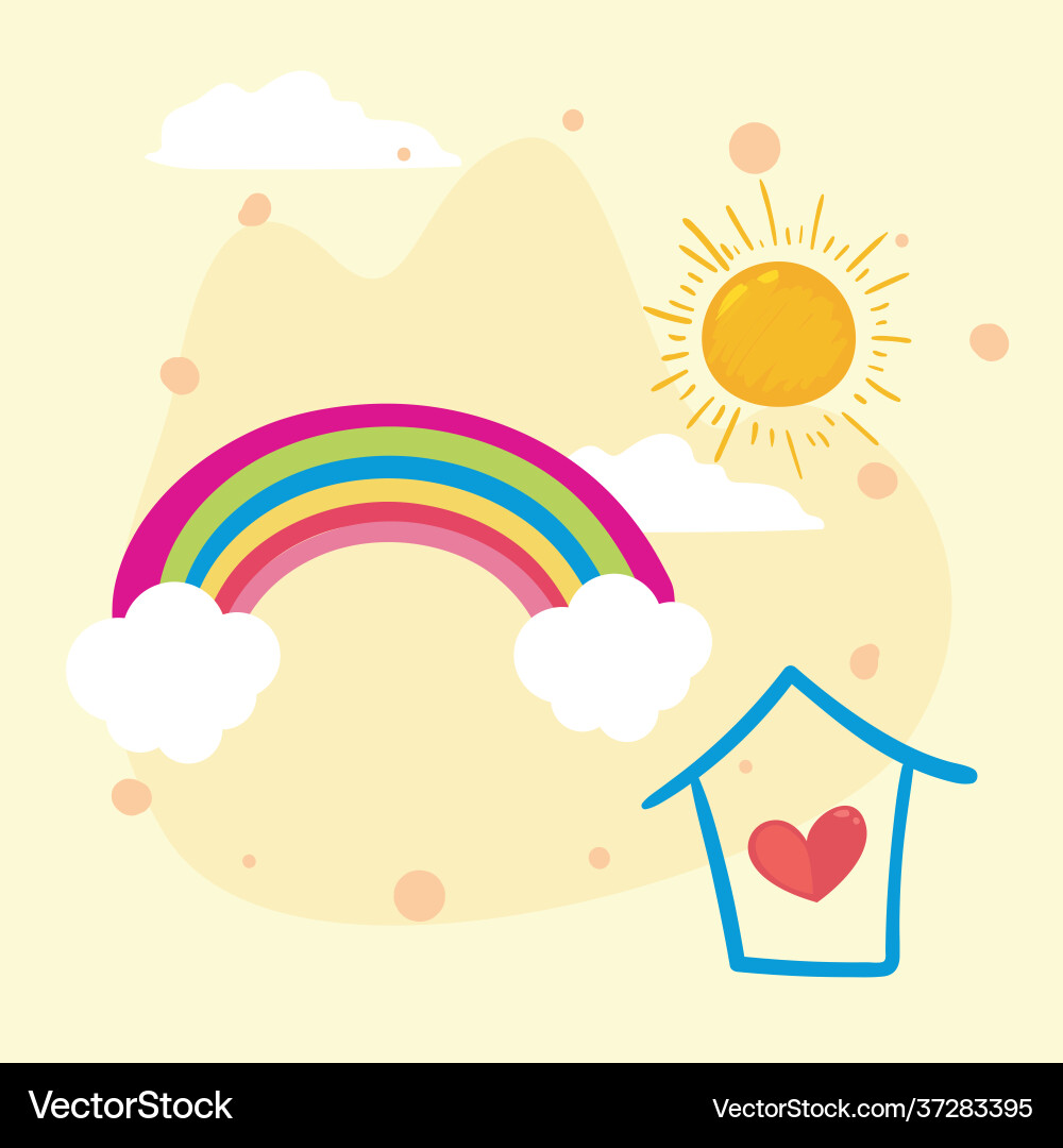 Colorful Rainbow Sun and Heart Vector Image