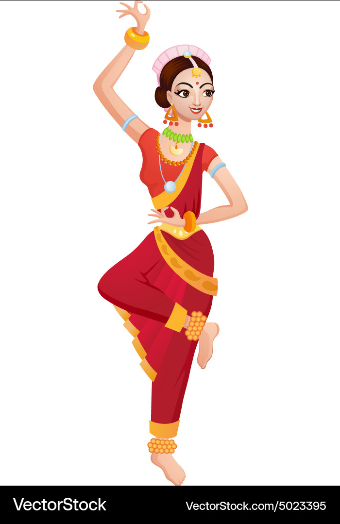 Ethnic dance of cartoon indian girl vector image