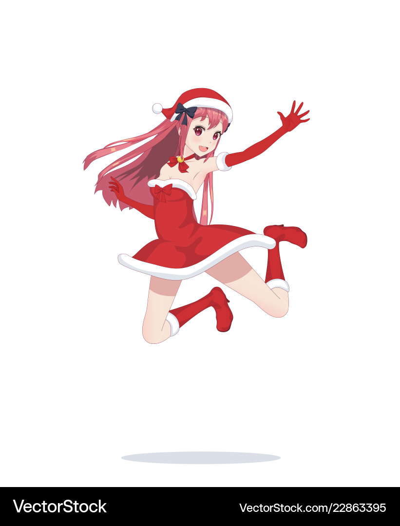 Joyful anime manga mädchen als santa claus im ein spring Joyful anime manga mädchen als santa claus im ein spring vektorbild