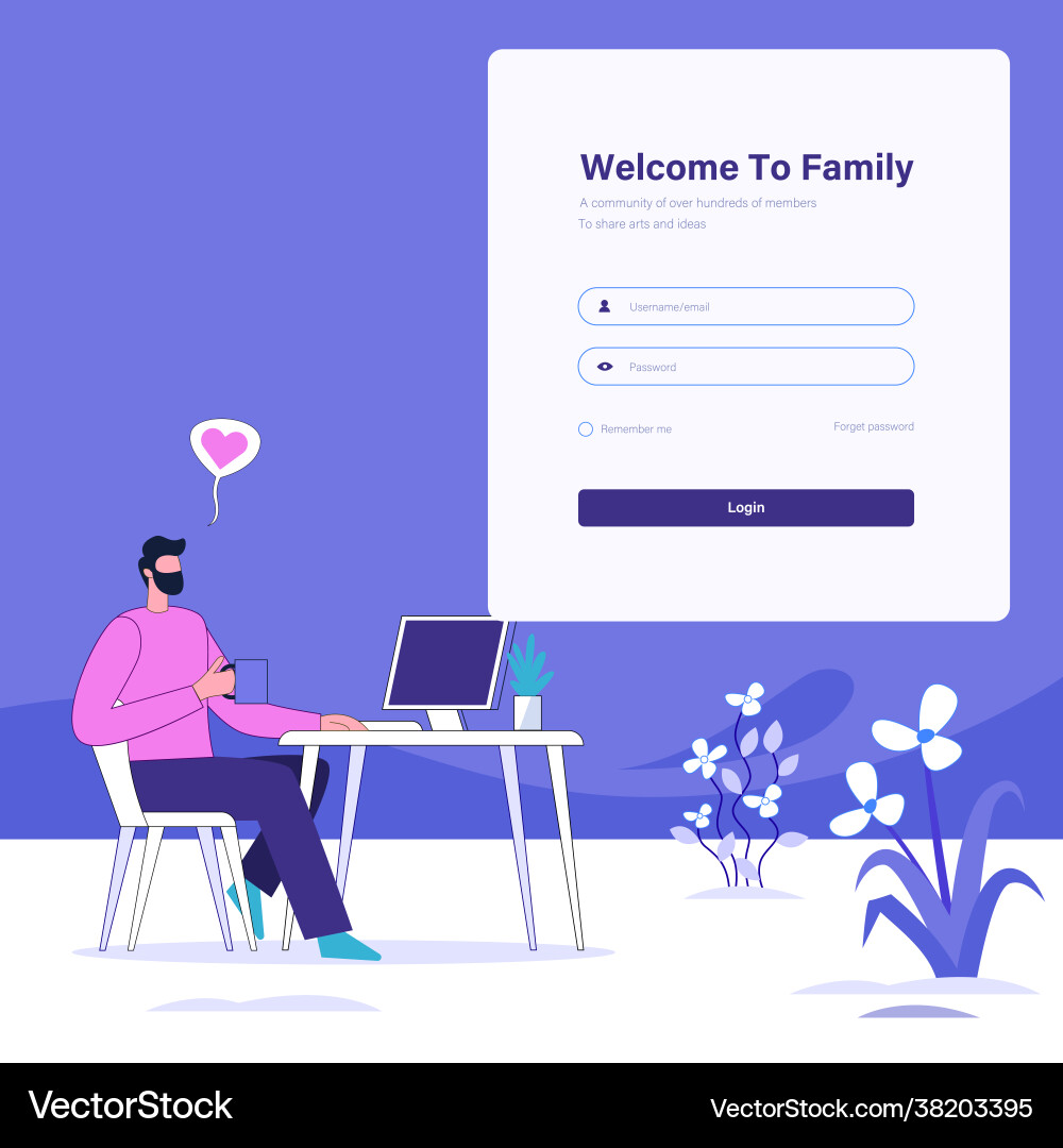 Man using pc login concept vector image