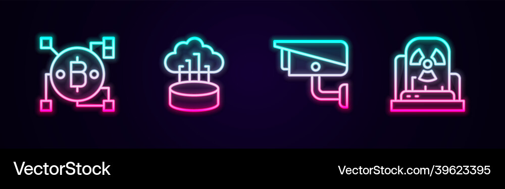 Set line blockchain technology bitcoin network Set line blockchain technology bitcoin network vector image