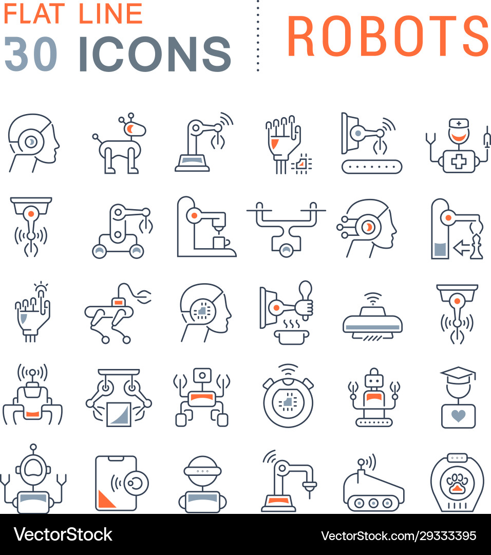Set line icons robots Set line icons robots vector image
