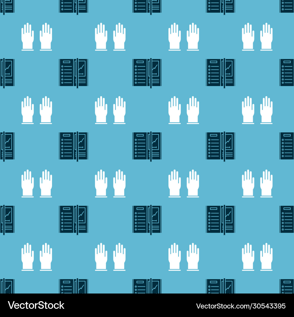 Set notebook and rubber gloves on seamless pattern Set notebook and rubber gloves on seamless pattern vector image