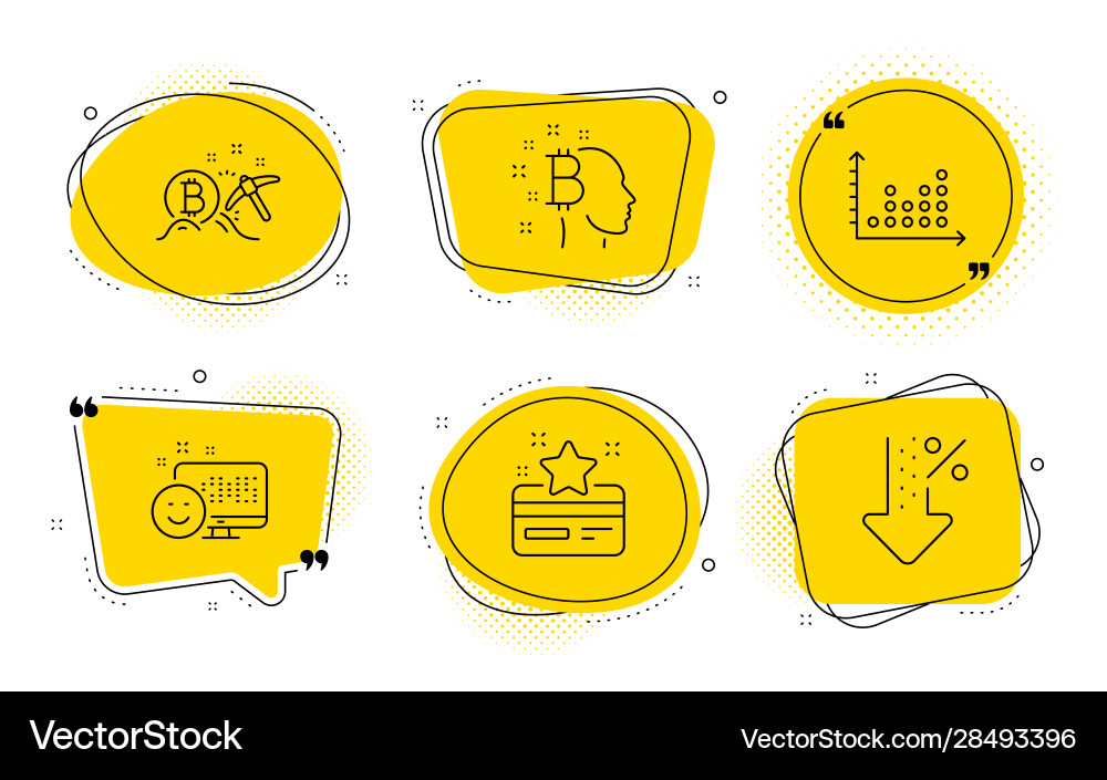 Bitcoin think dot plot and smile icons set Bitcoin think dot plot and smile icons set vector image