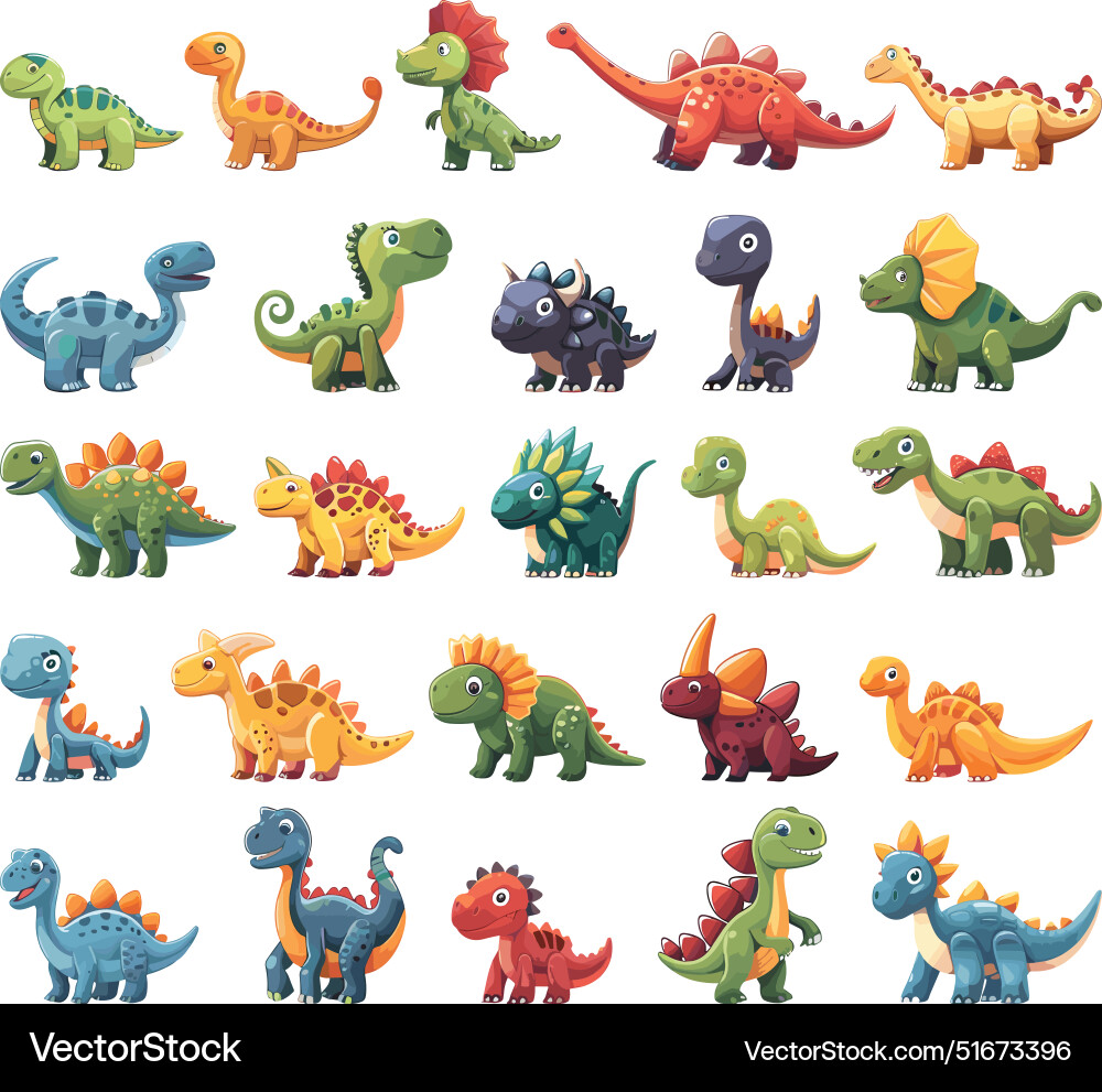 Cartoon cute tiny dinosaurs icon set white Cartoon cute tiny dinosaurs icon set white vector image