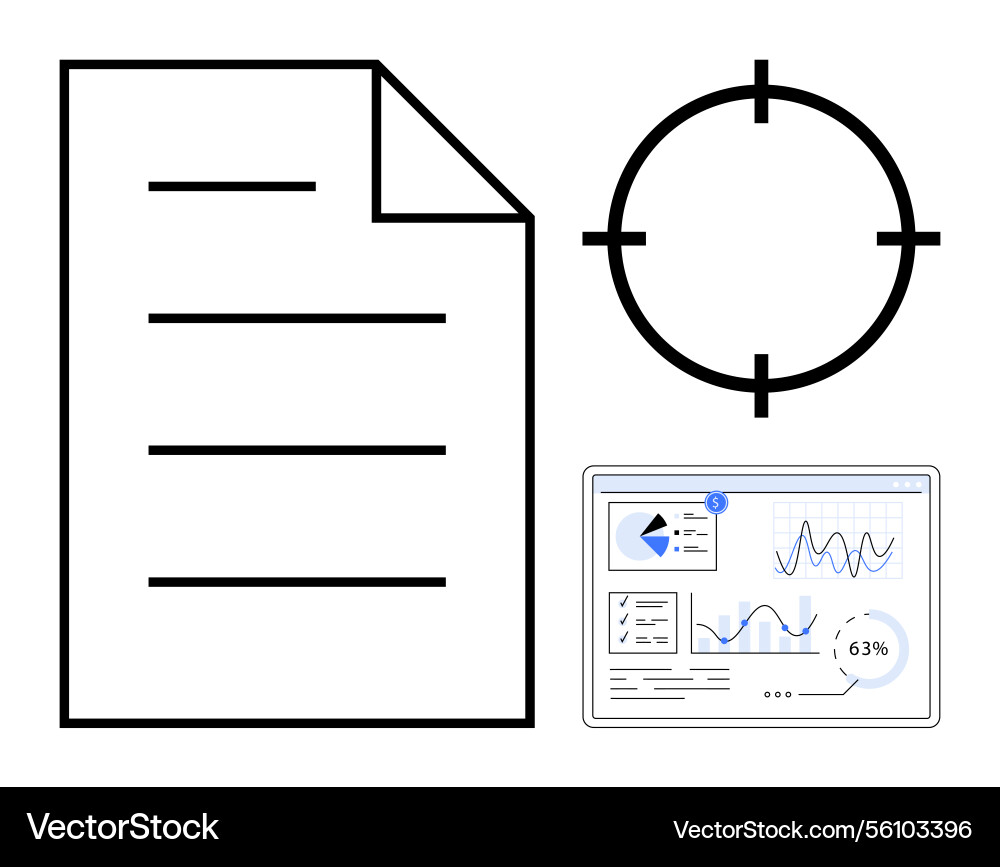 Data analysis target on reports with minimalist Vector Image