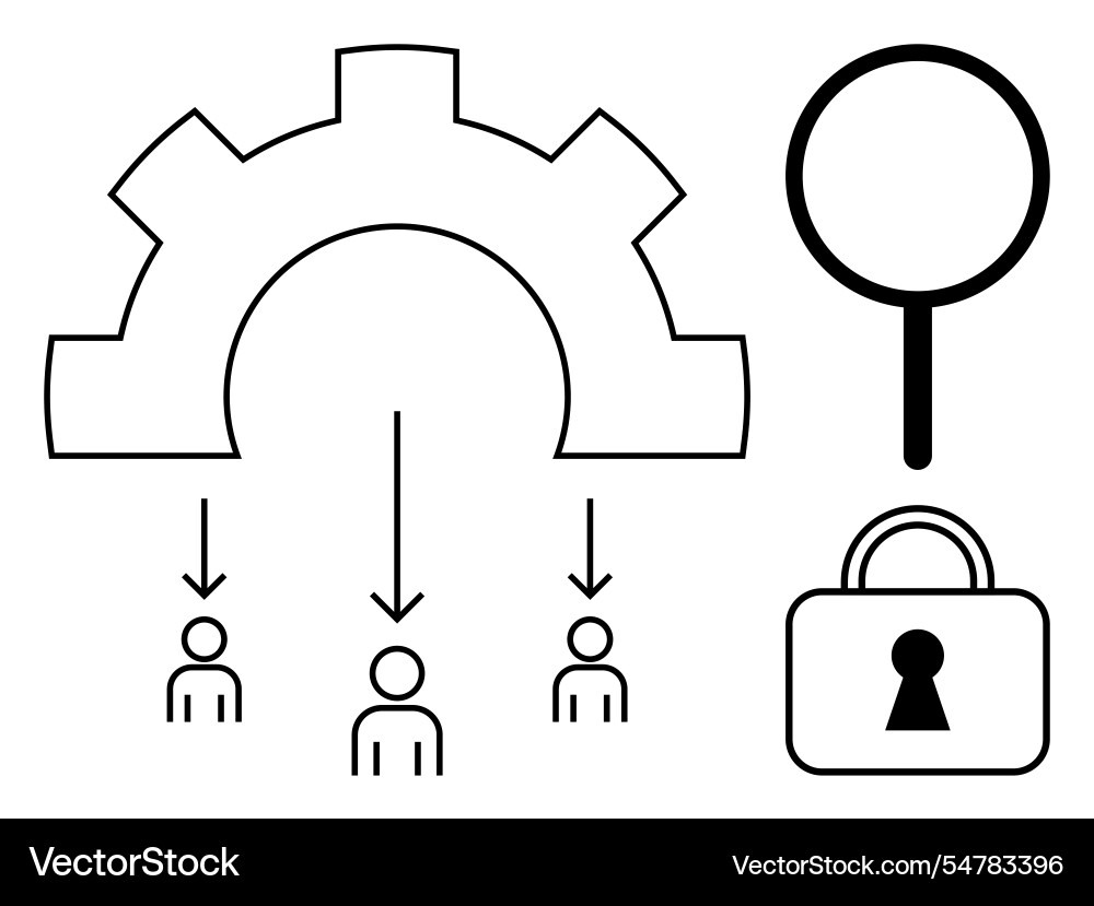 Data flow and security symbols highlighting search Data flow and security symbols highlighting search vector image