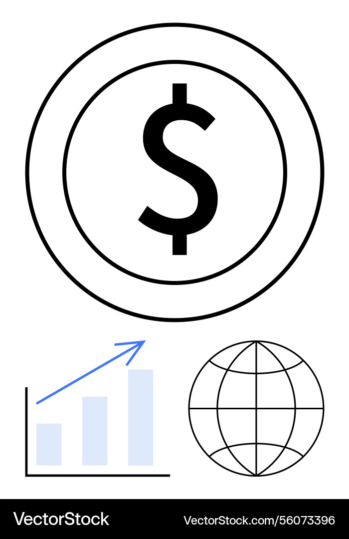 Dollar coin with bar chart and globe symbolizing Dollar coin with bar chart and globe symbolizing vector image