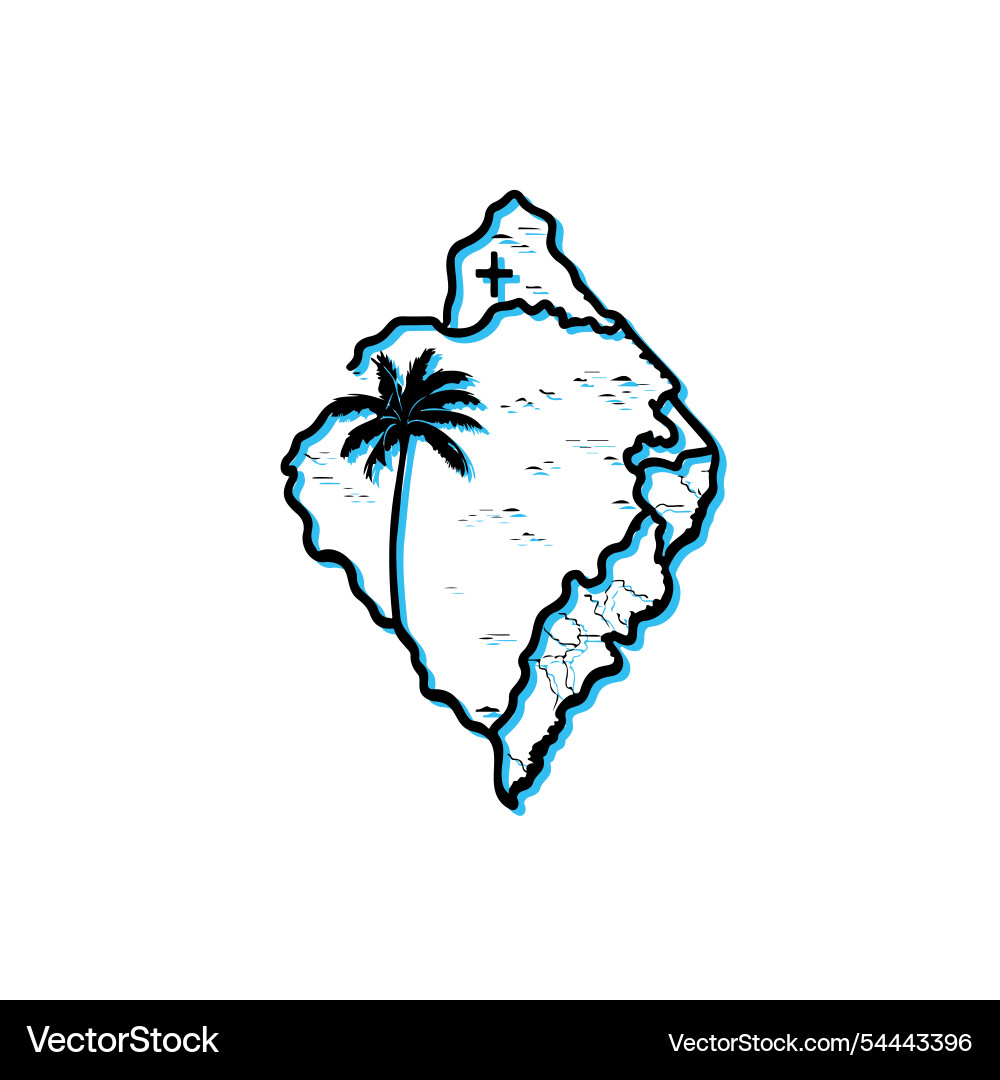 Island map with palm tree and cross concept Vector Image