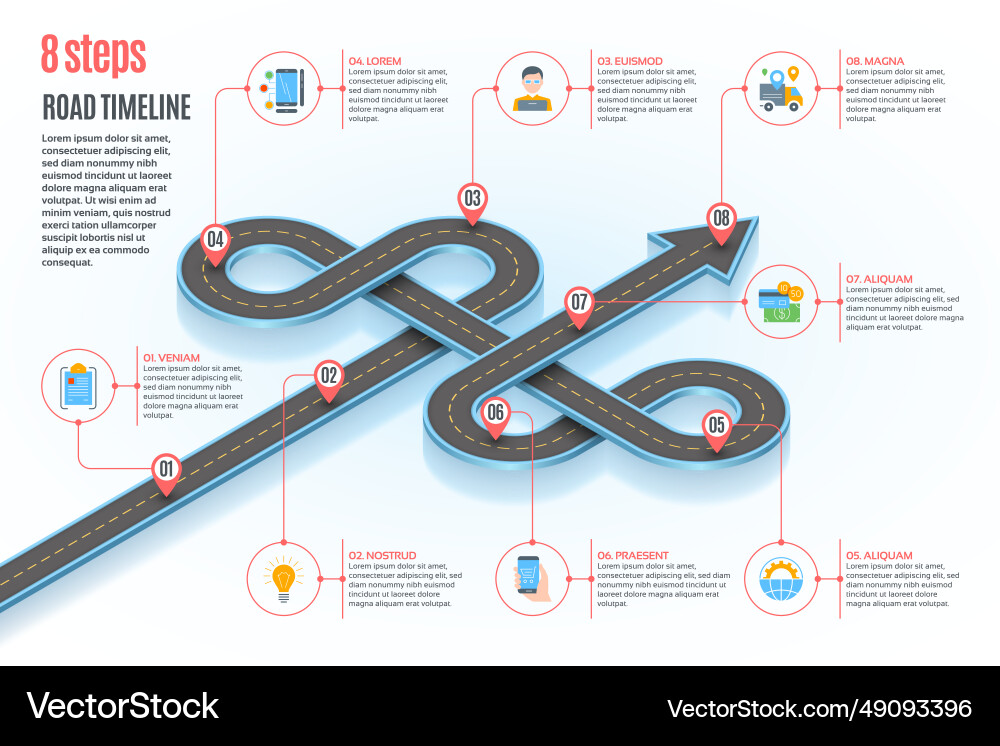 Isometric navigation map infographic 8 steps Isometric navigation map infographic 8 steps Vector Image