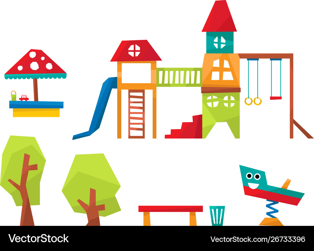 Kids playground elements set sport and recreation Kids playground elements set sport and recreation vector image