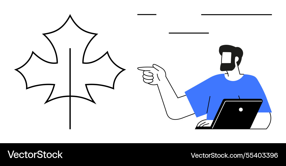Man with laptop pointing at maple leaf symbol Man with laptop pointing at maple leaf symbol Vector Image