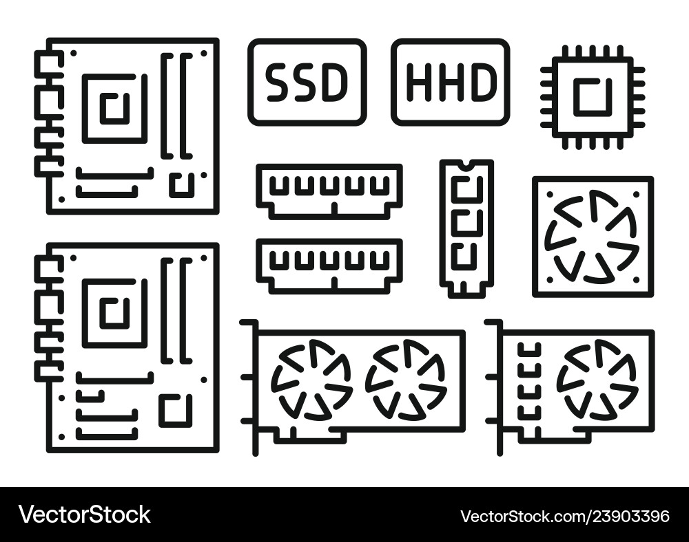 Motherboard video card cpu ram disk computer Motherboard video card cpu ram disk computer vector image