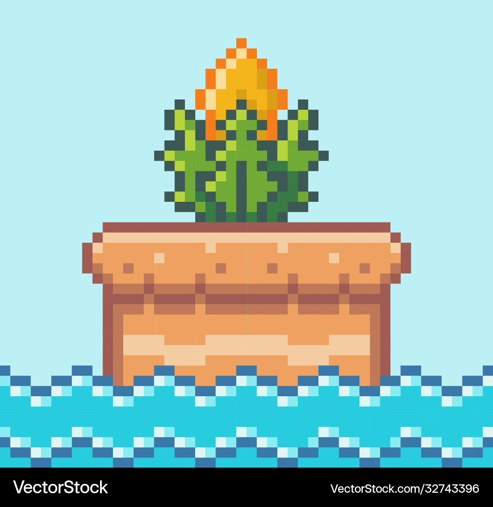 Pixel art style plant object in game arcade play Vector Image