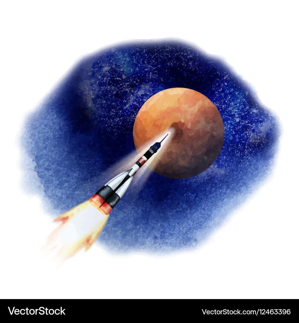 Rocket flying in open space to mars vector image