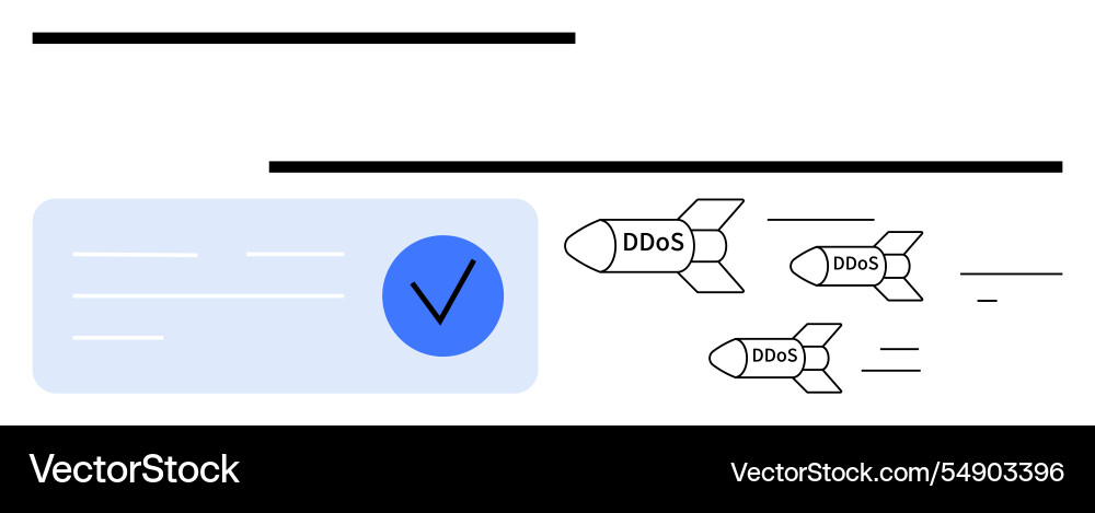 Rockets labeled ddos attacking a secure network Vector Image