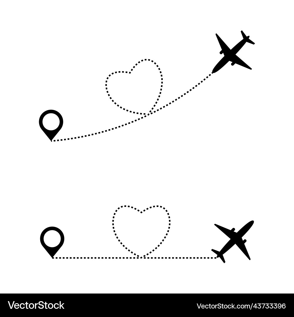 Set of planes path with location pins Vector Image