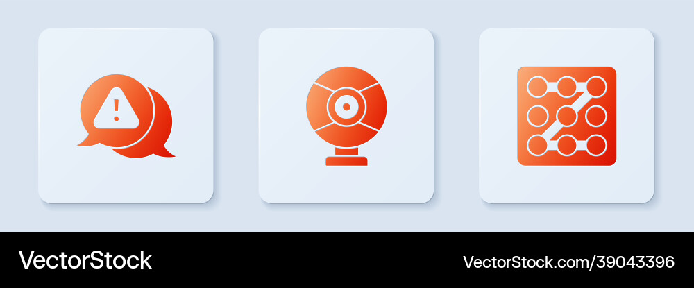 Set security camera exclamation mark in triangle Set security camera exclamation mark in triangle vector image