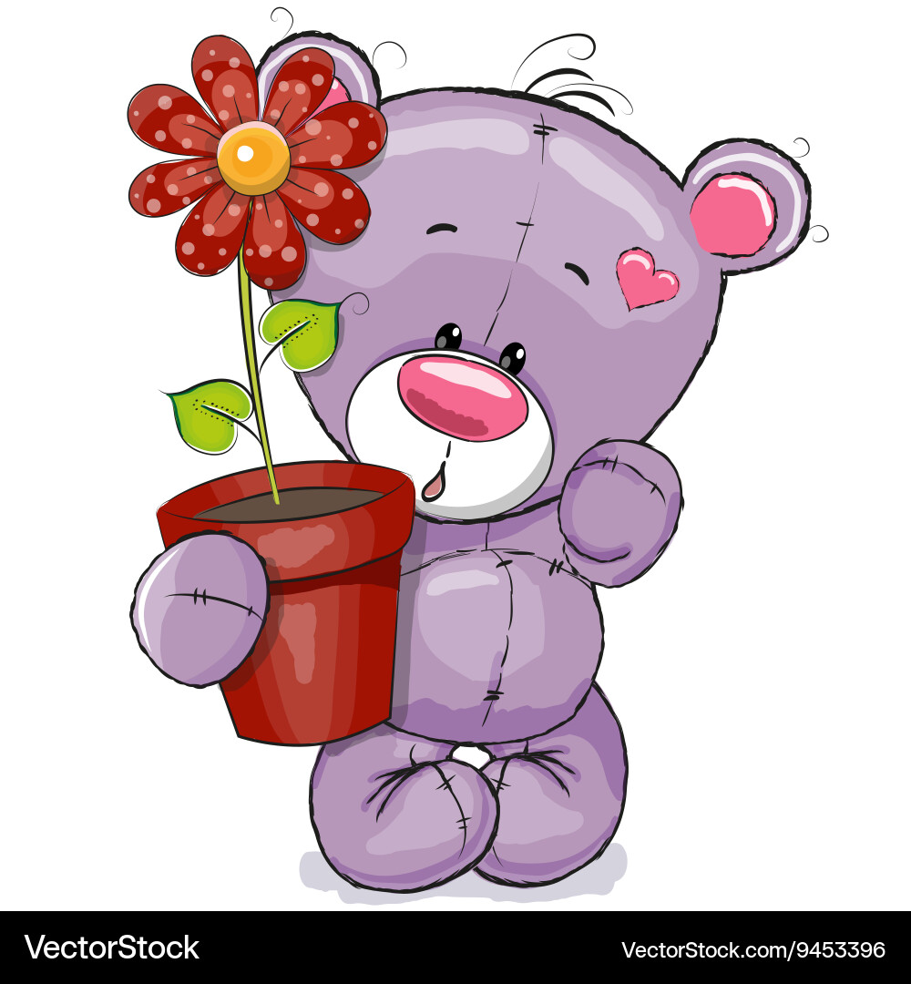 Teddy with flower Royalty Free Vector Image - VectorStock