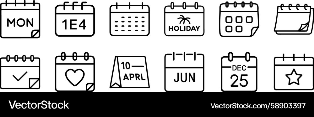 Calendar Date & Event Outline Icons Vector Image