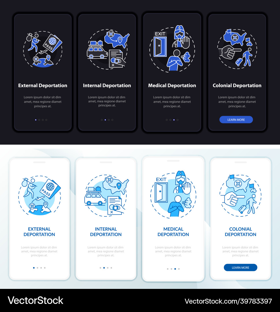 Different deportation onboarding mobile app page Vector Image