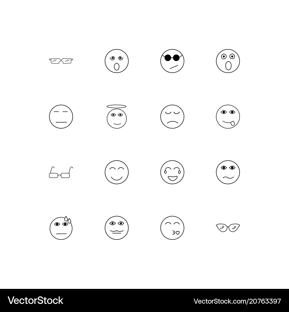Emoticons linear thin icons set outlined simple vector image