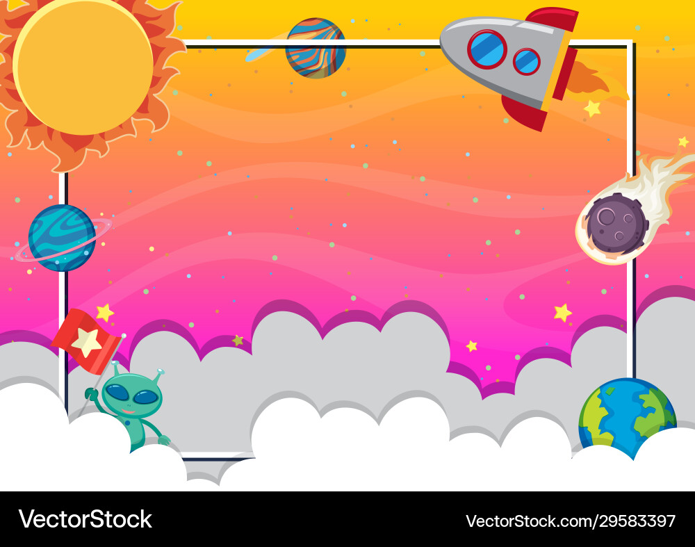 Frame design with many planets in background Vector Image