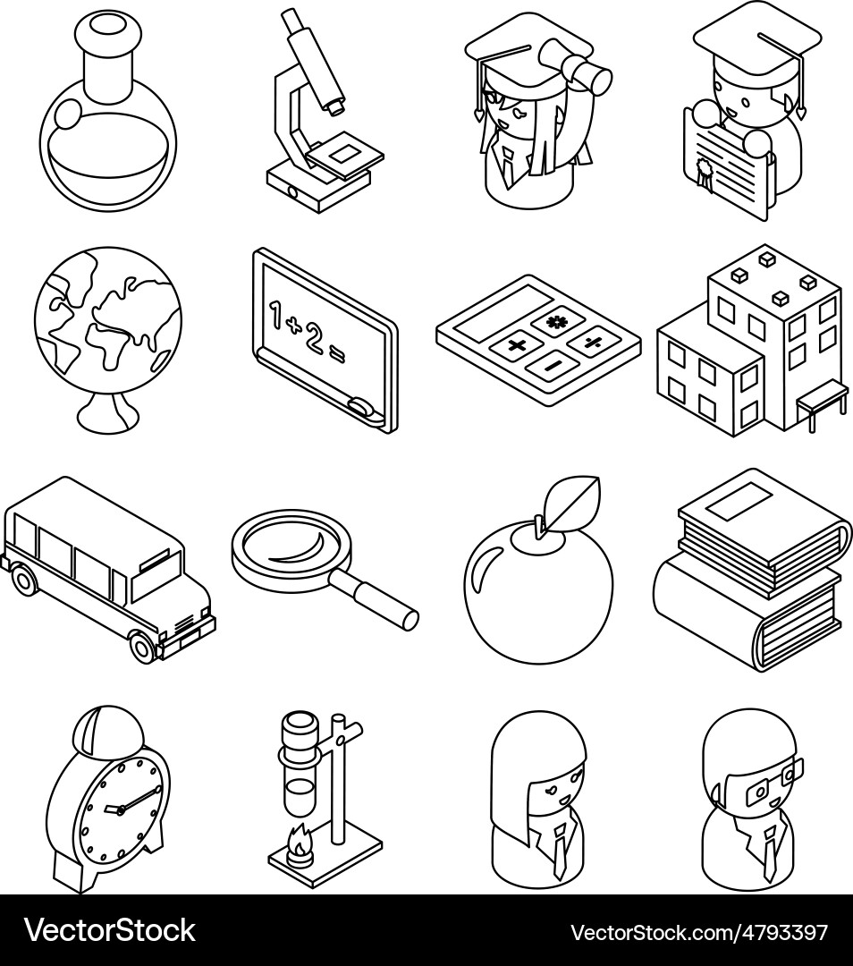 Isometric School & Education Line Icons vector image