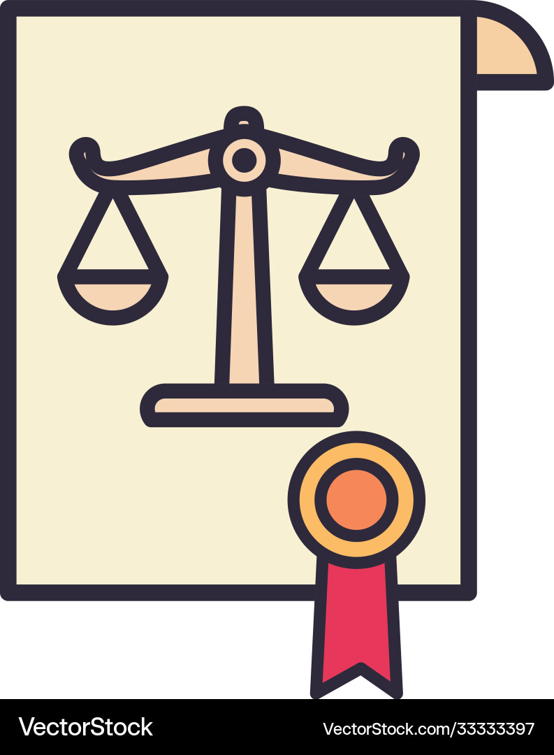 Law balance scale on document line and fill style vector image