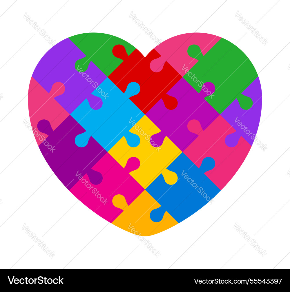 Puzzle heart shape colorful jigsaw game Puzzle heart shape colorful jigsaw game vector image