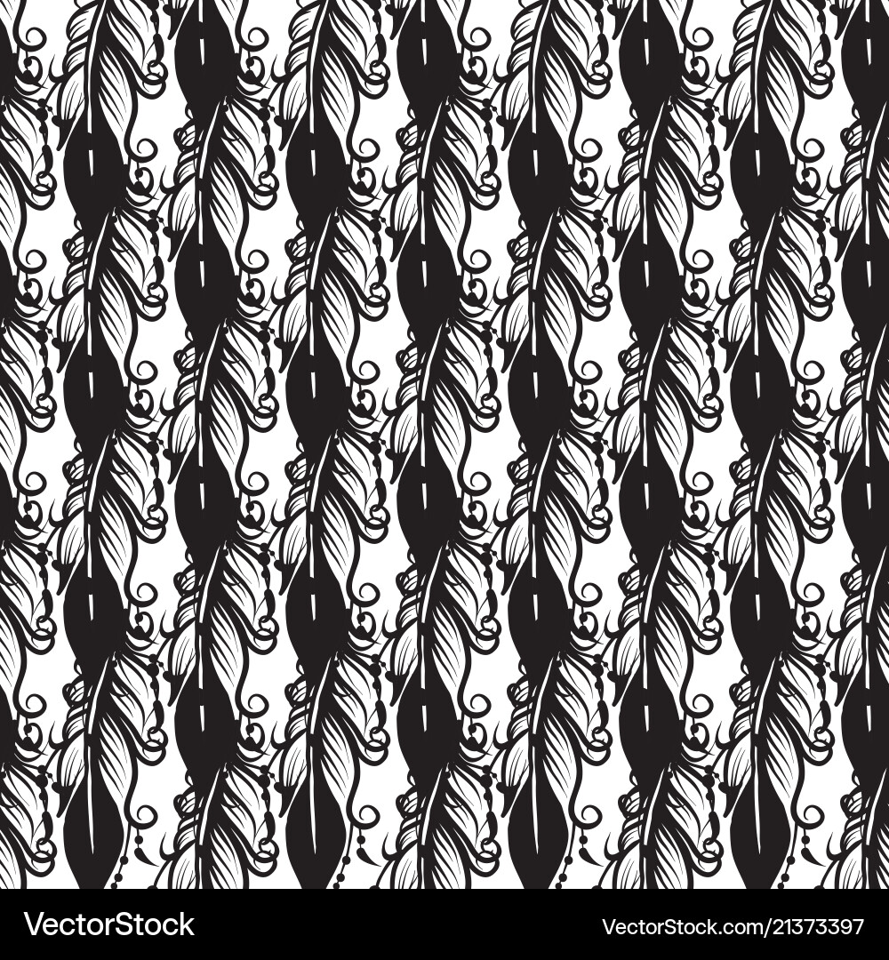 Seamless pattern with drawing of feathers Vector Image