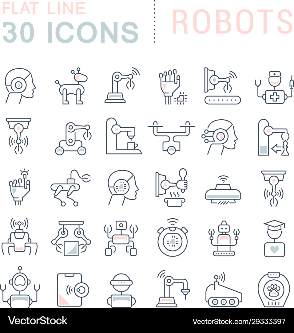 Set line icons robots Vector Image