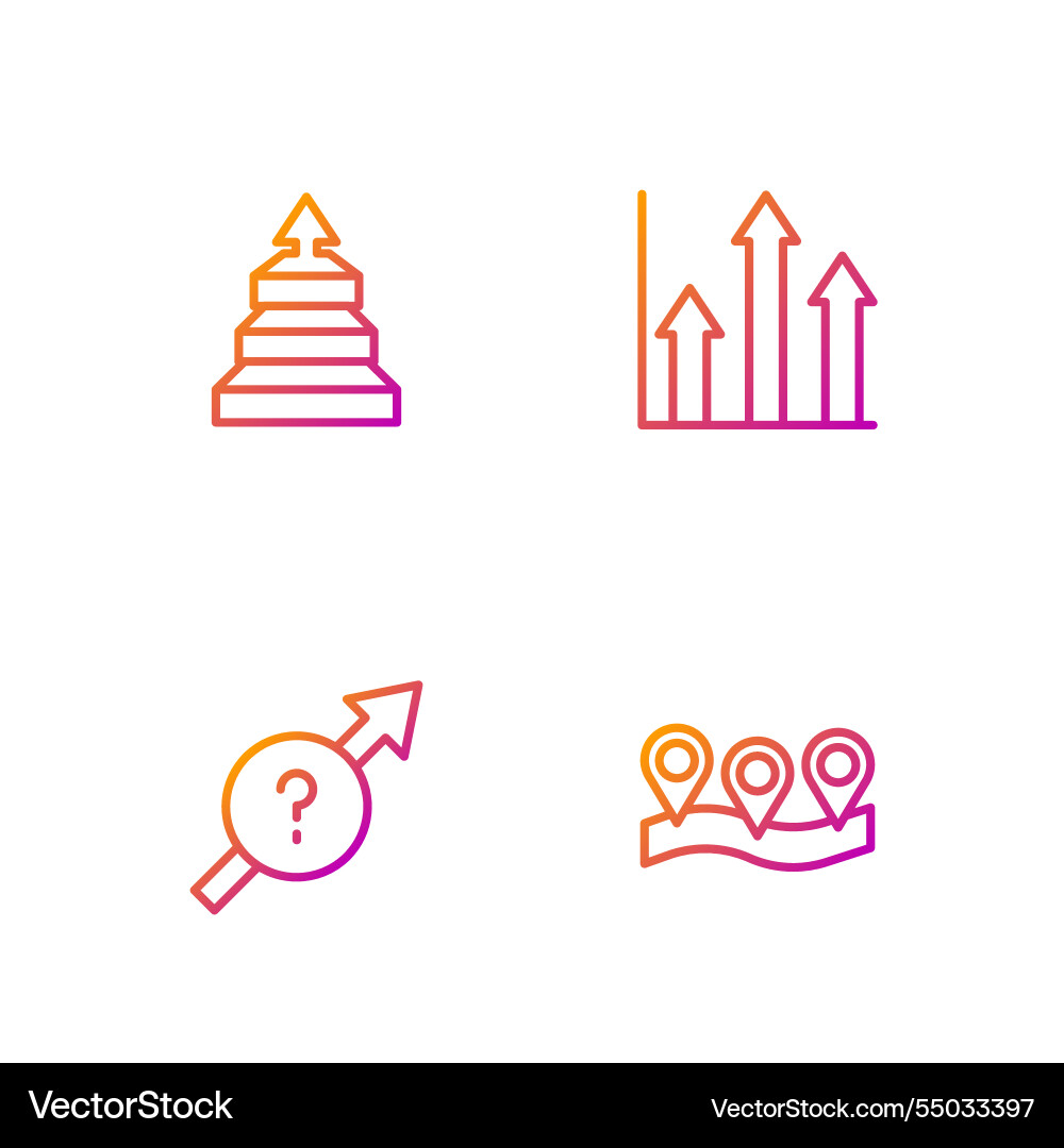 Set line location arrow pyramid chart Vector Image